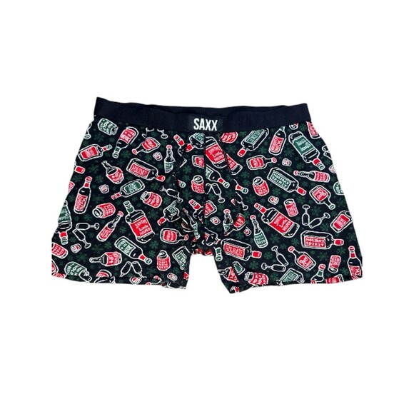 SAXX Ultra Boxer Briefs Holiday Spirits Print Ballpark Pouch Black Red XL - Picture 1 of 7